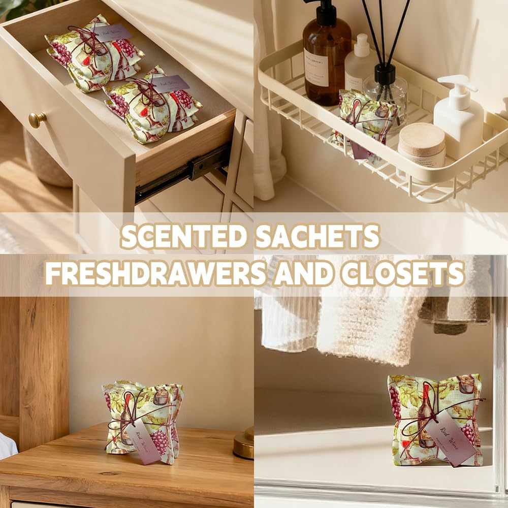 AUCUDA Wine Sachet Bags for Drawers and Closets, Scented Potpourri Packets for Women Outfits, Fragrance Pillow for Bedroom, Summer Fresheners for Wedding.