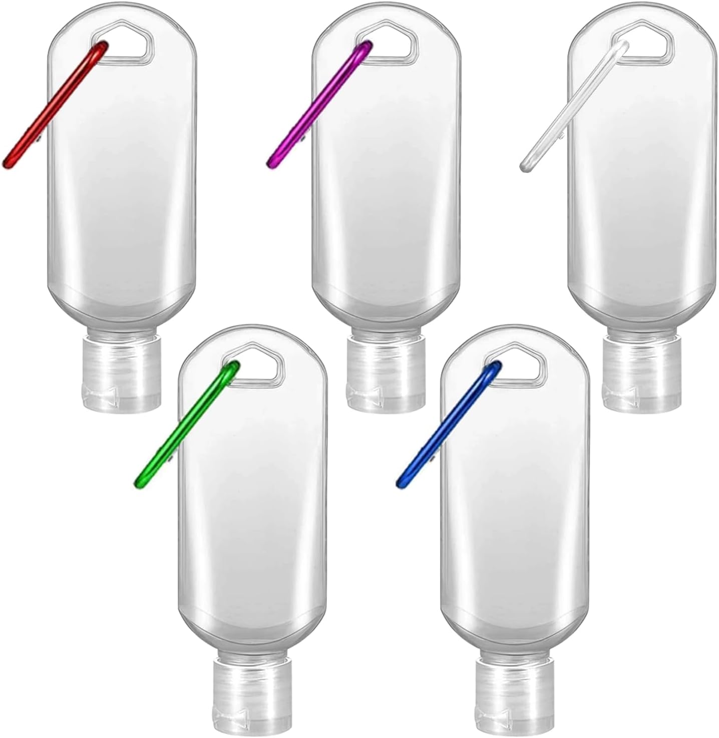 5 Pack Refillable Travel Plastic Bottles Containers with Clip Hand Sanitizer Travel Size Holder with Keychain Empty Bottles for Kids and Adult