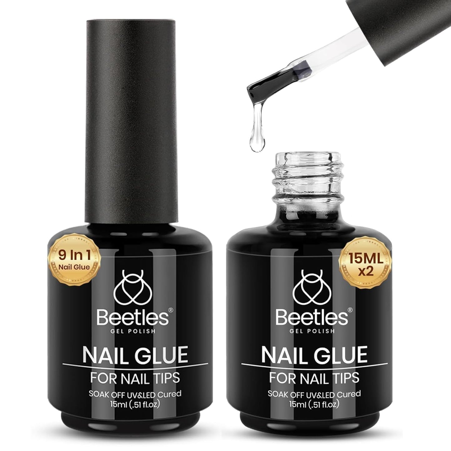 beetles Gel Polish 9 In 1 Gel Nail Glue for Clear Acrylic Nail Tips 2 Pcs 15ml Long Lasting Nail Gel Kit for False Nails Tips, Base Blooming Nail Gel, Christmas Nail Art, U V Light Required