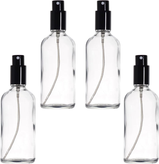 YIZHAO Clear Glass Spray Bottles 4oz, with Small Fine Mist Spray, Metal Cap, Refillable for Essential Oil,Travel,Cleaning,Perfume,Aromatherapy,Makeup – 4 Pcs