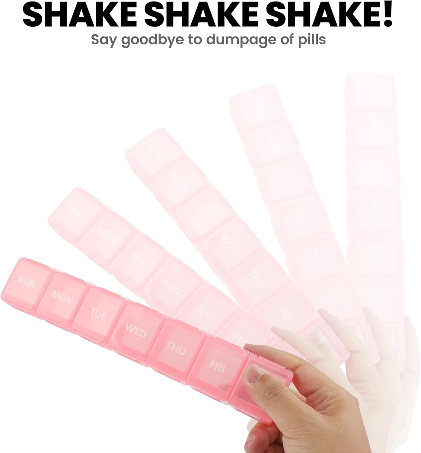 Sukuos Extra Large Daily Pill Organizer 7 Day, Easy to Open Weekly Pill Box Case, Portable Medicine Case Vitamin Holder with Clear Lid for Fish Oils or Supplements (Light Pink)