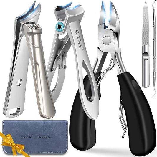 Toenail Clippers for Ingrown Thick Toenails, 16mm/37mm Wide Opening Heavy Duty Toe Nail Clippers for Men Thick Nails with Long Handle, 45 Degrees Very Sharp Slanted Curved Blade Toenail Clippers