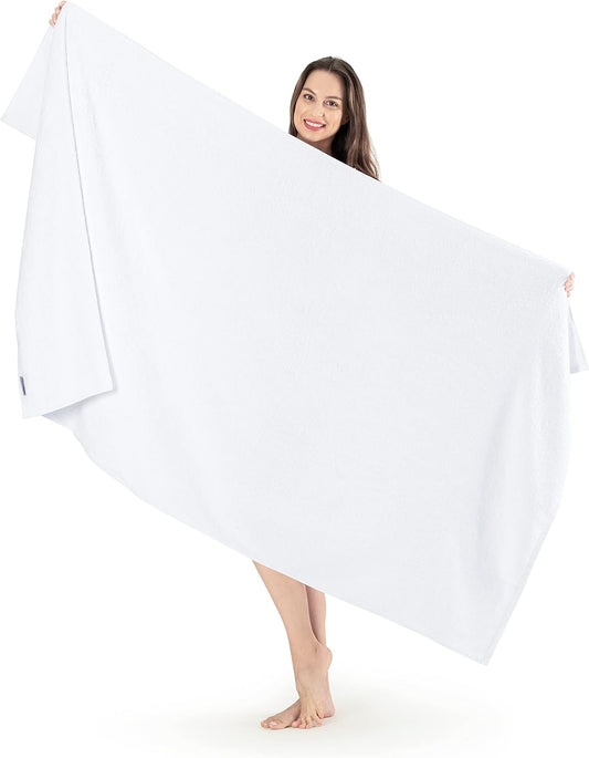SALBAKOS 100% Turkish Cotton Jumbo Bath Sheet Towel Oversized 40x80 inch | Premium Hotel & Spa Quality, Soft, Absorbent, XL Bath Towels | Made in Turkey (Pack of 1, White, Jumbo Bath Sheet)