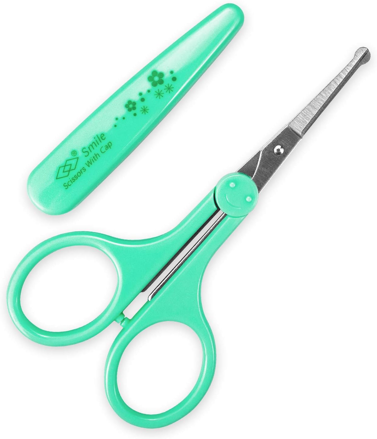 Eyebrow Scissors, Small Scissors for Facial, Nose, Eyebrow, Mustache, and Beard Hair Trimming & Grooming, Safety Edge, Green Long Cap