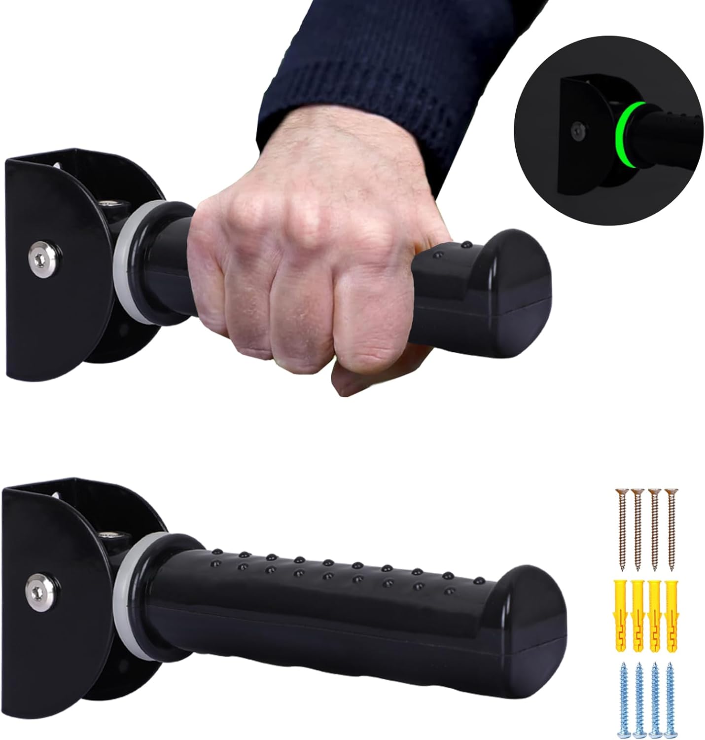 Upgrade Fluorescence Flip Up Grab Bars for Wall, 7.5 inch Folding Doorway Assist Handle, Mobility Aids, Non-Slip Grip Bar Great for Elderly Seniors, Handicap, Support Up to 320 Pounds (Black, 1 Pack)