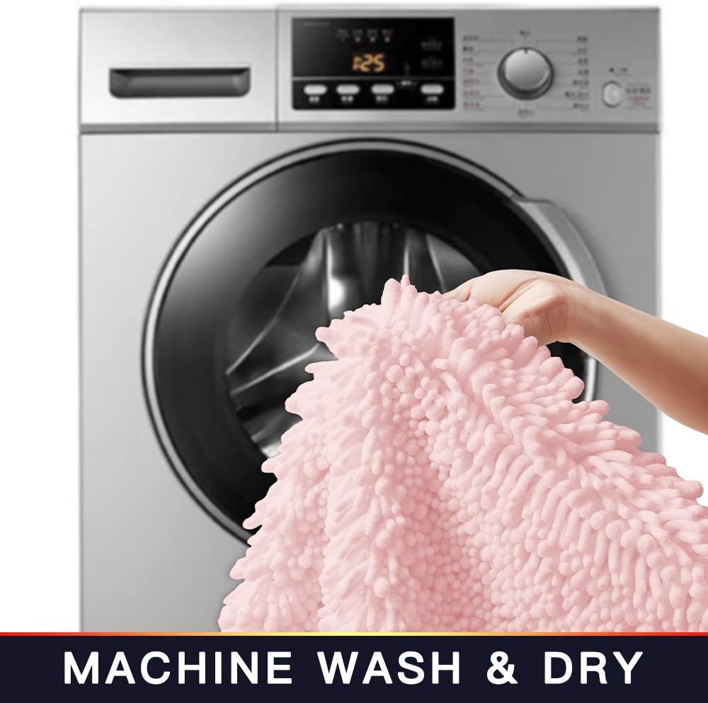 Walensee Bathroom Rug Non Slip Bath Mat (44x24 Inch Blush) Water Absorbent Super Soft Shaggy Chenille Machine Washable Dry Extra Thick Perfect Absorbant Best Large Plush Carpet for Shower Floor