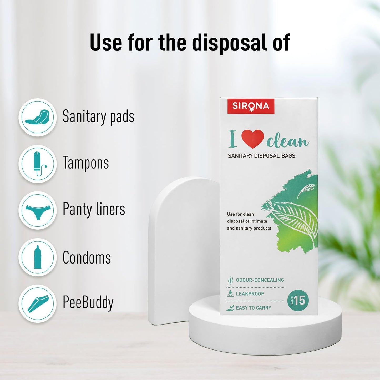 Sirona Personal Disposal Bags – 15 Bags for Discreet Tampons, Sanitary Pads/Napkin, Panty Liners, Tampons & Condoms | Menstrual Care and Hygiene Products