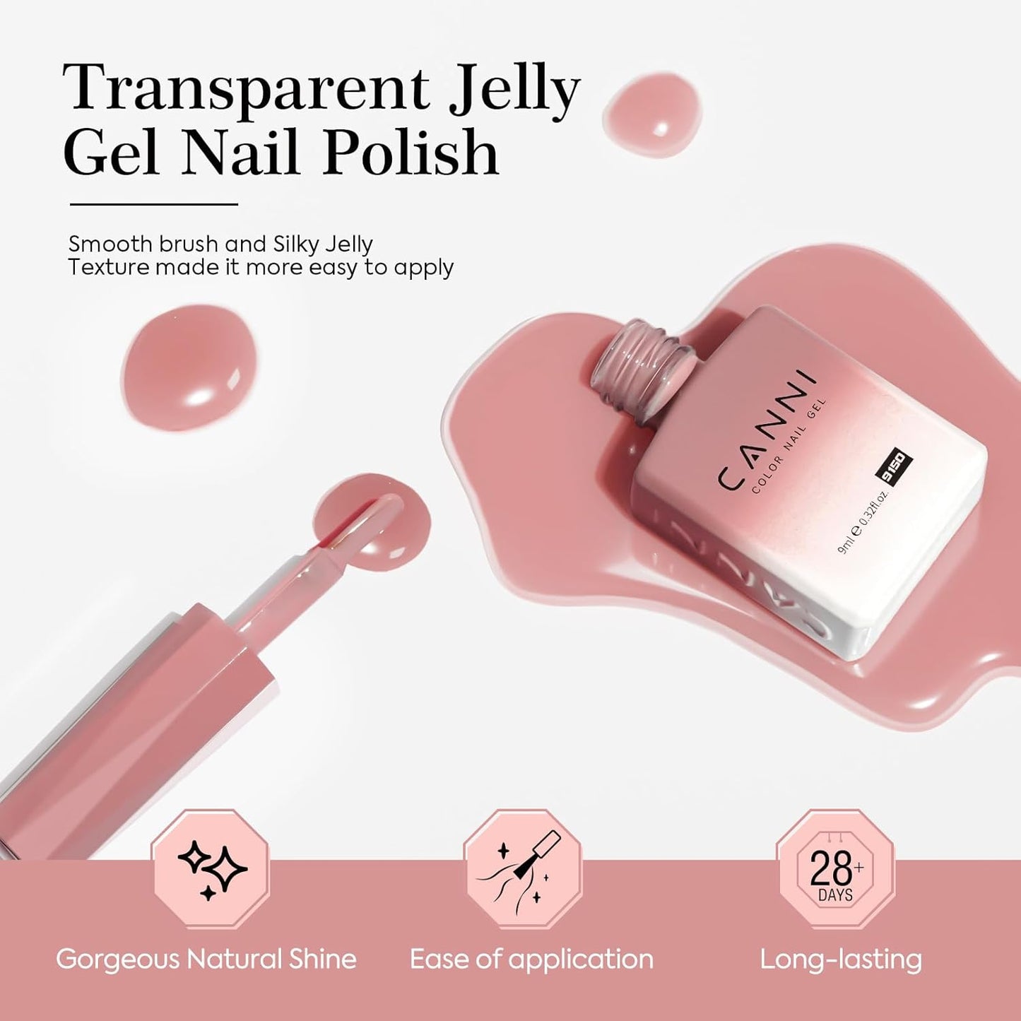 CANNI 6 Colors 9 Ml Jelly Gel Nail Polish Set- Neutral Transparent Jelly Nude Pink Colors Sheer Gel Polish Kit, Soak Off LED Nail Gel Manicure Kit DIY at Home Salon Gifts