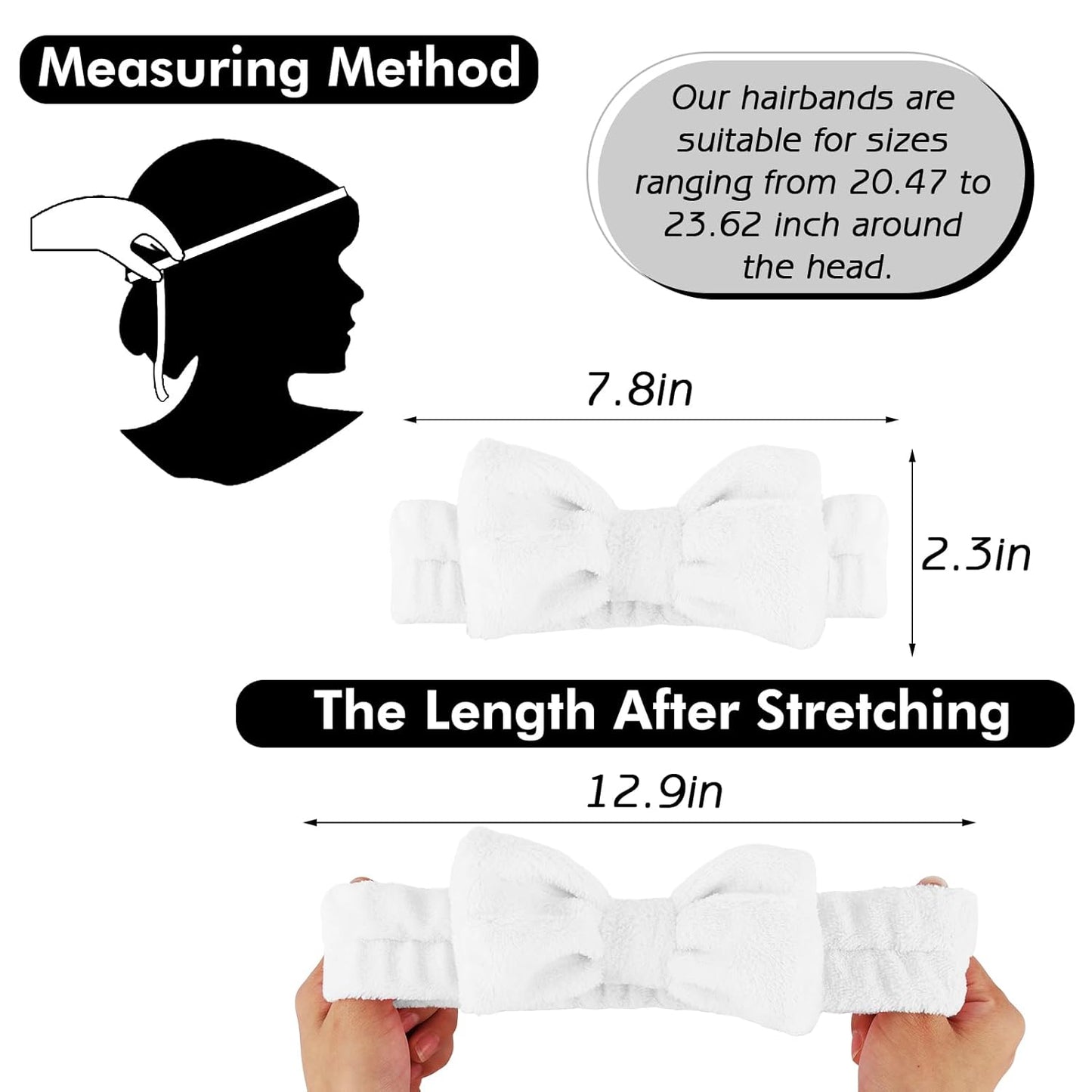 Zkptops 6Pcs Spa Headband for Washing Face Wristbands Set Women Bubble Skincare Makeup Sponge Terry Cloth Padded Puffy Headband Bow Tie Hairband Cute Non Slip Thick Hair Accessory Gifts (White)