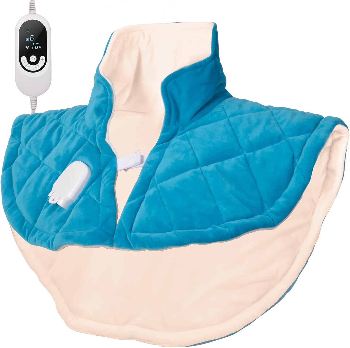 Electric Heating Pad for Neck and Shoulders, Far Infrared Heated Pad for Pain Back Relief, Weighted Electric Heating Pads with Auto-Off, Gifts for Women Men Mom Dad(L, Blue)