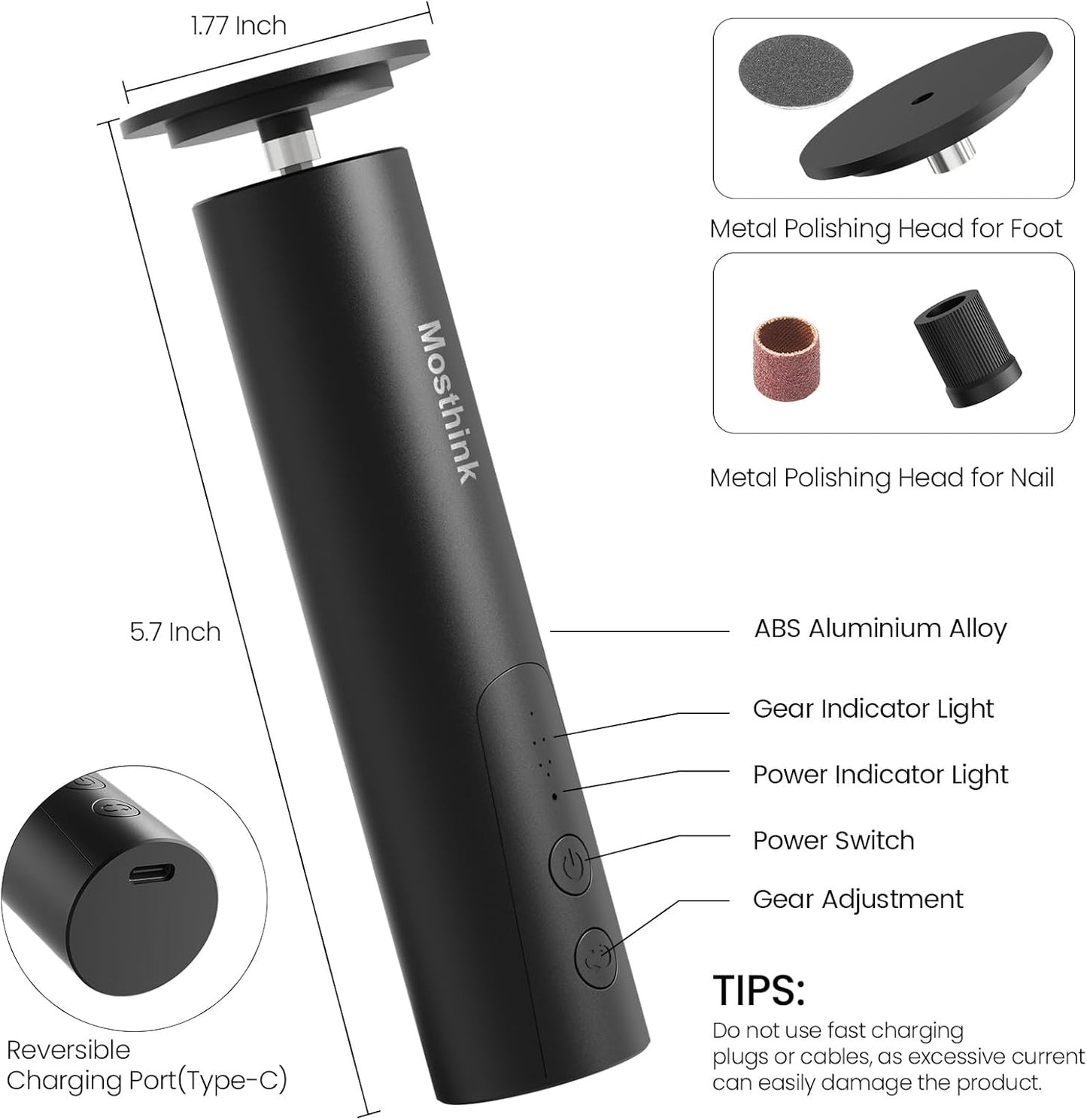 Electric Foot Callus Remover, 2 in 1 | 6 Speed Adjustable Foot File Nail Grinder with Sandpaper Disks, Professional Sander Pedicure Tool for Feet Dead Skin, Self Care Gifts for Women Mom Lover Friends