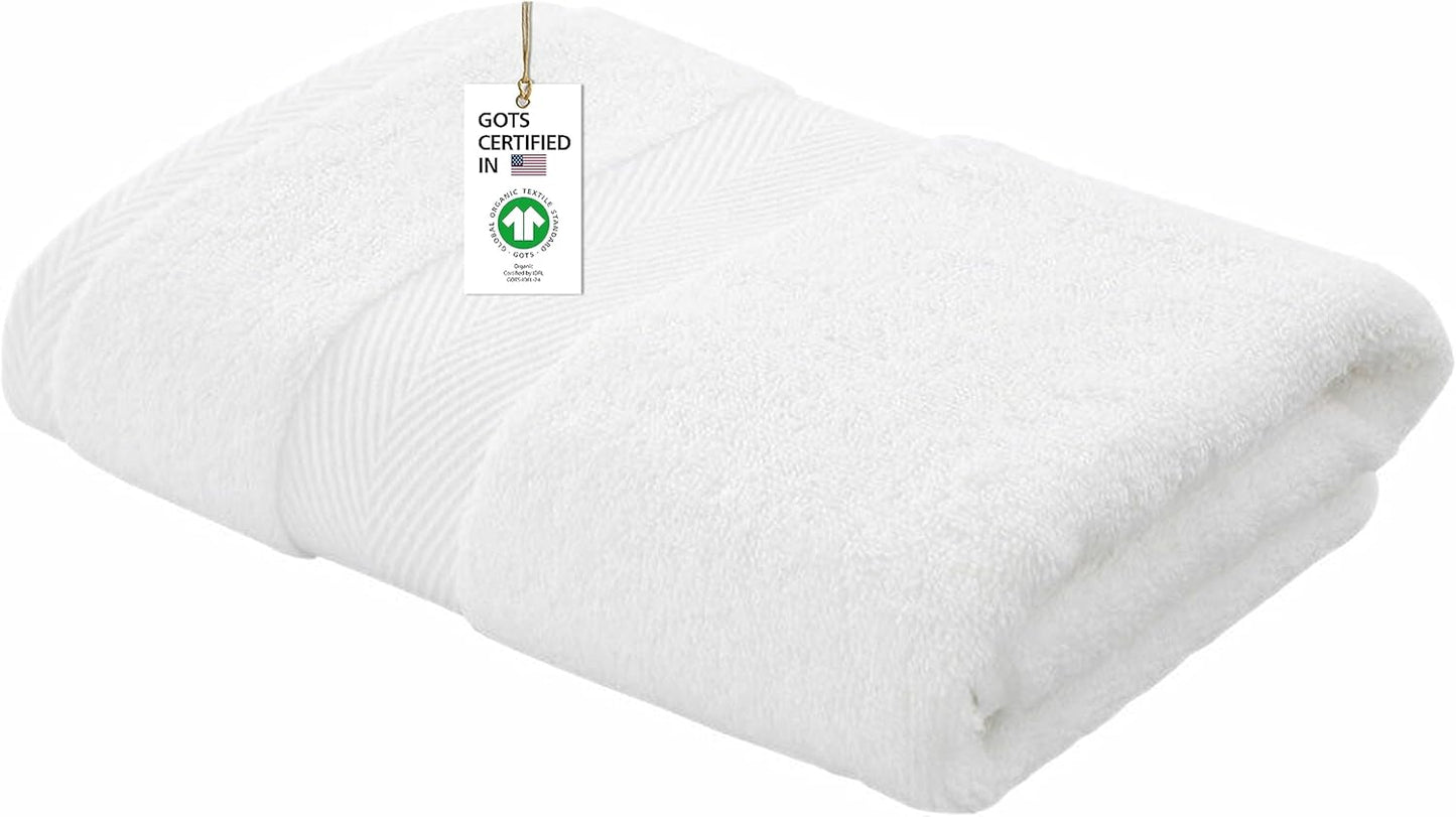 Delara 100% Organic Cotton Towels 650 GSM Plush Feather Touch Quick Dry Bath Towel, GOTS Certified, Oeko-Tex Green Certified, Organic Cotton Bath Towels, White, 1 Piece Bath Towel, 30"X58"