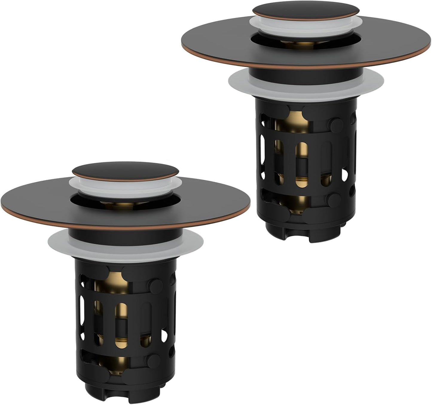 Hibbent 2 Pack 3 in 1 Bathroom Sink Drain Strainer, Pop Up Stopper with Removable Stainless Steel Filter Basket Hair Catcher, Sink Plug for 1.1''~2.36'' Basin, Brass Bullet Core, Oil Rubbed Bronze