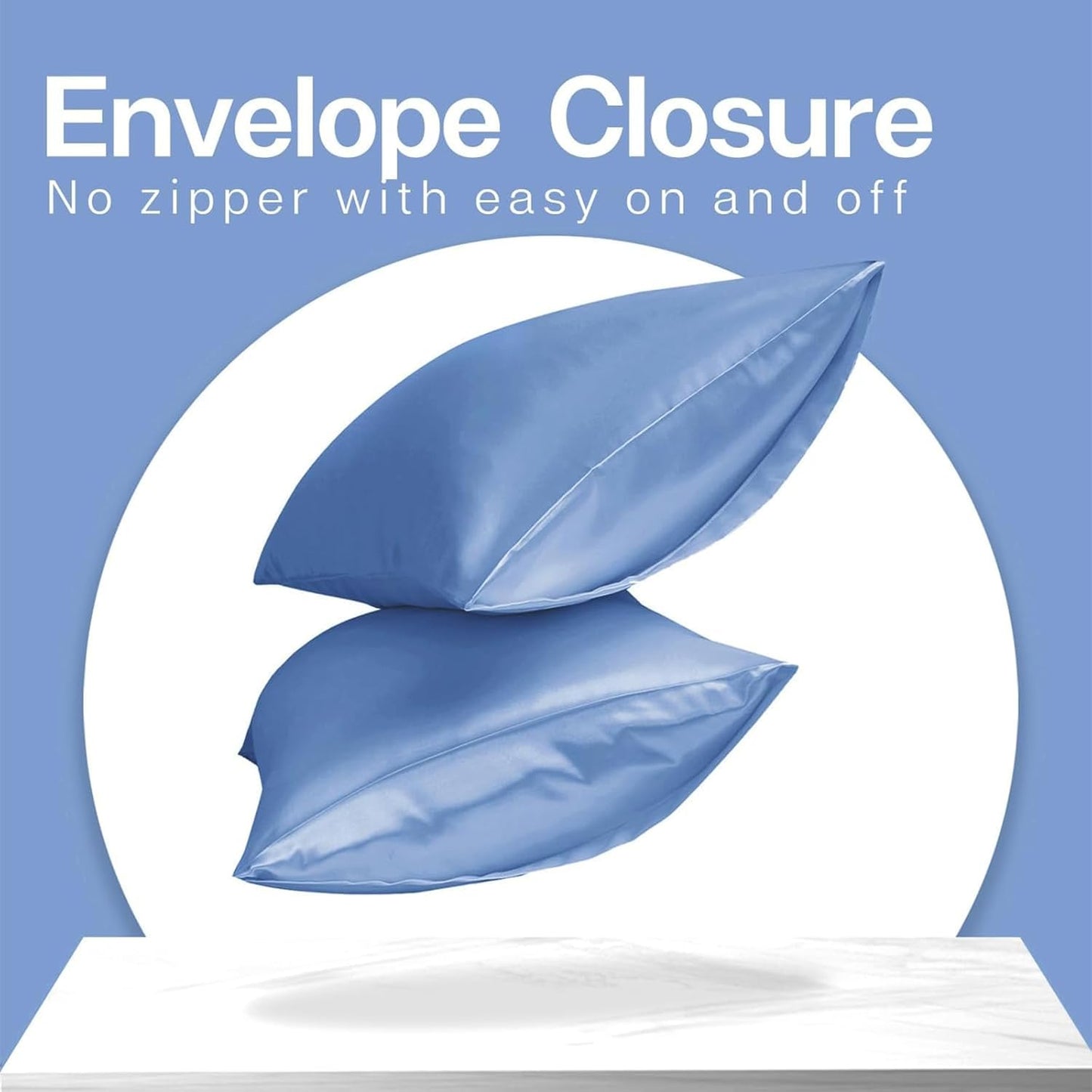 MR&HM Satin Pillowcase for Hair and Skin, Silk Satin Pillowcase 2 Pack, Queen Size Pillow Cases Set of 2, Silky Pillow Cover with Envelope Closure (20x30, Sky Blue)