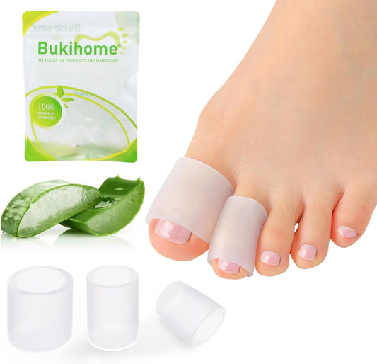 Bukihome Silicone Toe Protectors – 14 Pack Aloe Vera Extract Infused Silicone Toe Sleeve for Hammer Toes, Corns, Calluses, Blisters – Soft Gel Protector Toe Cushions for Pain Relief (Multi-Size)