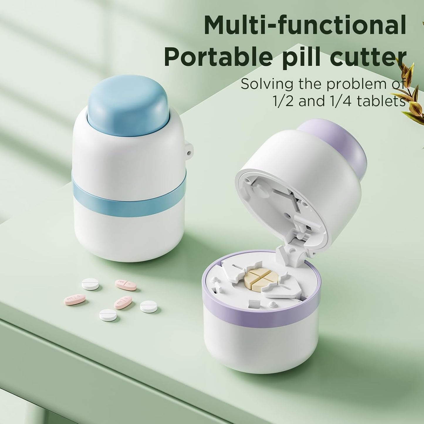 Pill Cutter - Pill Splitter with Stainless Steel Blade for Cutting Small Pills or Large Pills in one Fourth, Pill Cutter 1/4, Suitable for Cuting Vitamins, Tablets (1-4 Blue)
