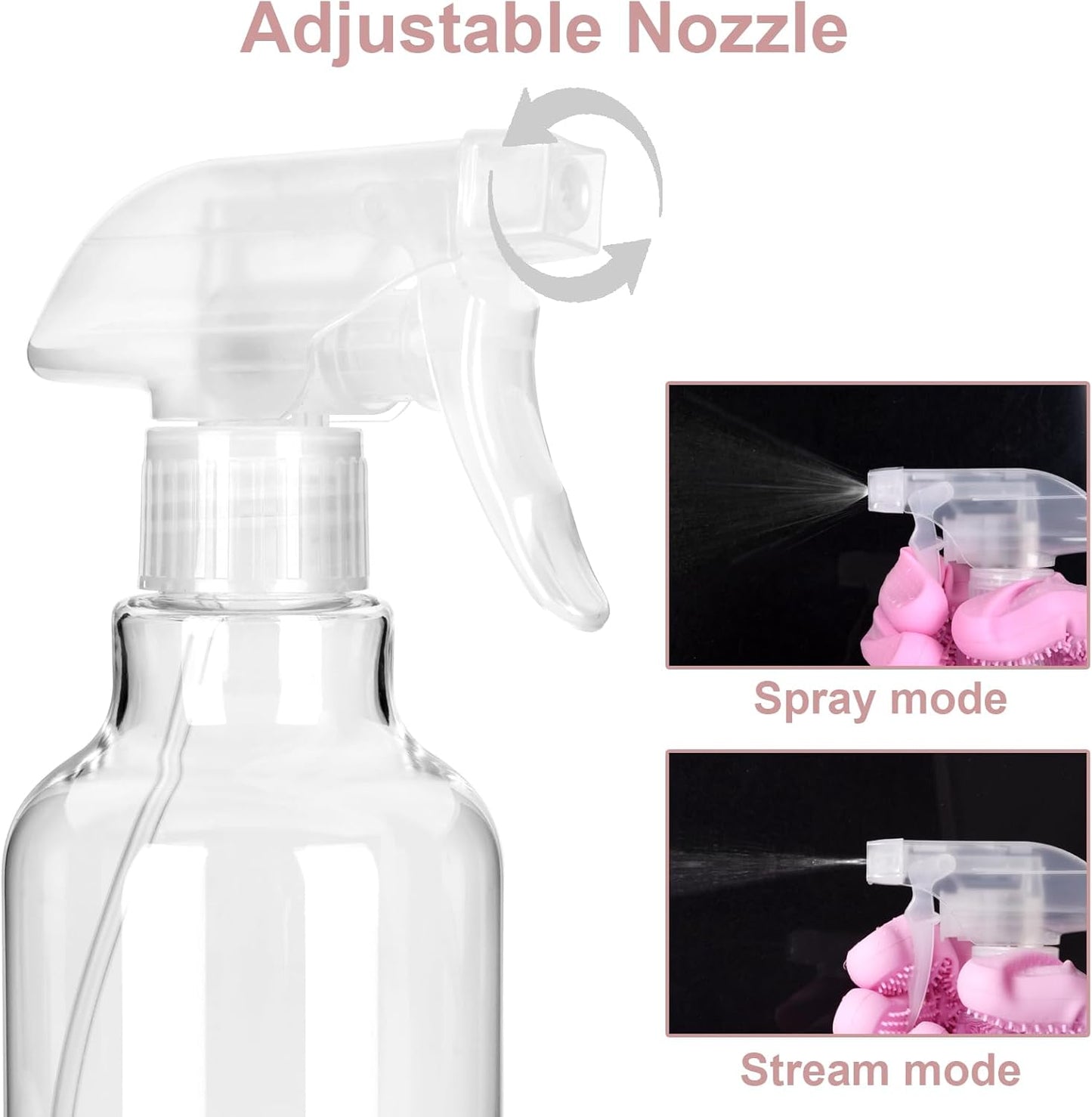 Plastic Spray Bottles - Empty Spray Bottles for Cleaning,16.9oz/2Pack,Mist/Stream Spray Bottle for Plants, Pet, Hair - (Clear, 16.9oz)