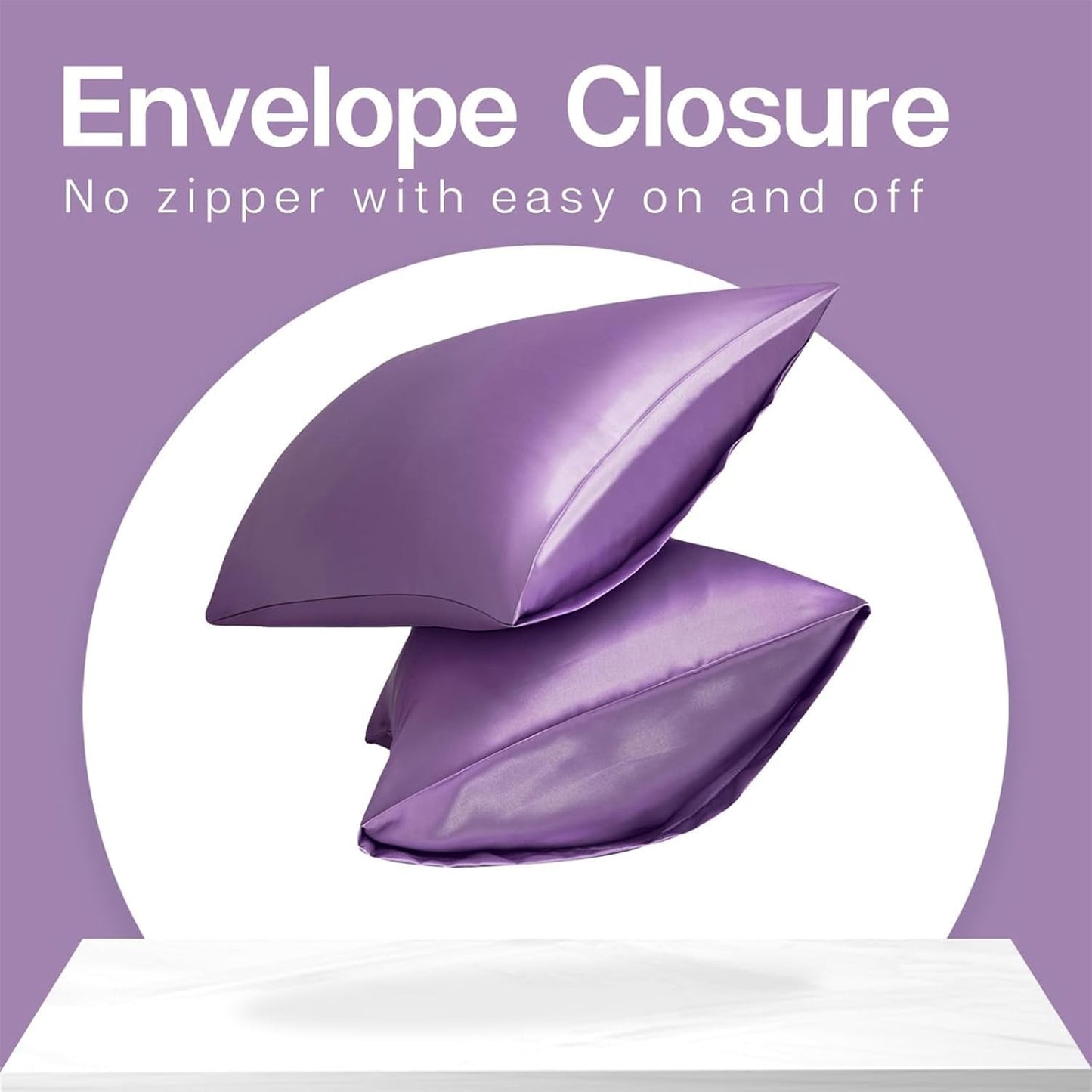 MR&HM Satin Pillowcase for Hair and Skin, Silk Satin Pillowcase 2 Pack, Standard Size Pillow Cases Set of 2, Silky Pillow Cover with Envelope Closure (20x26, Lavender)