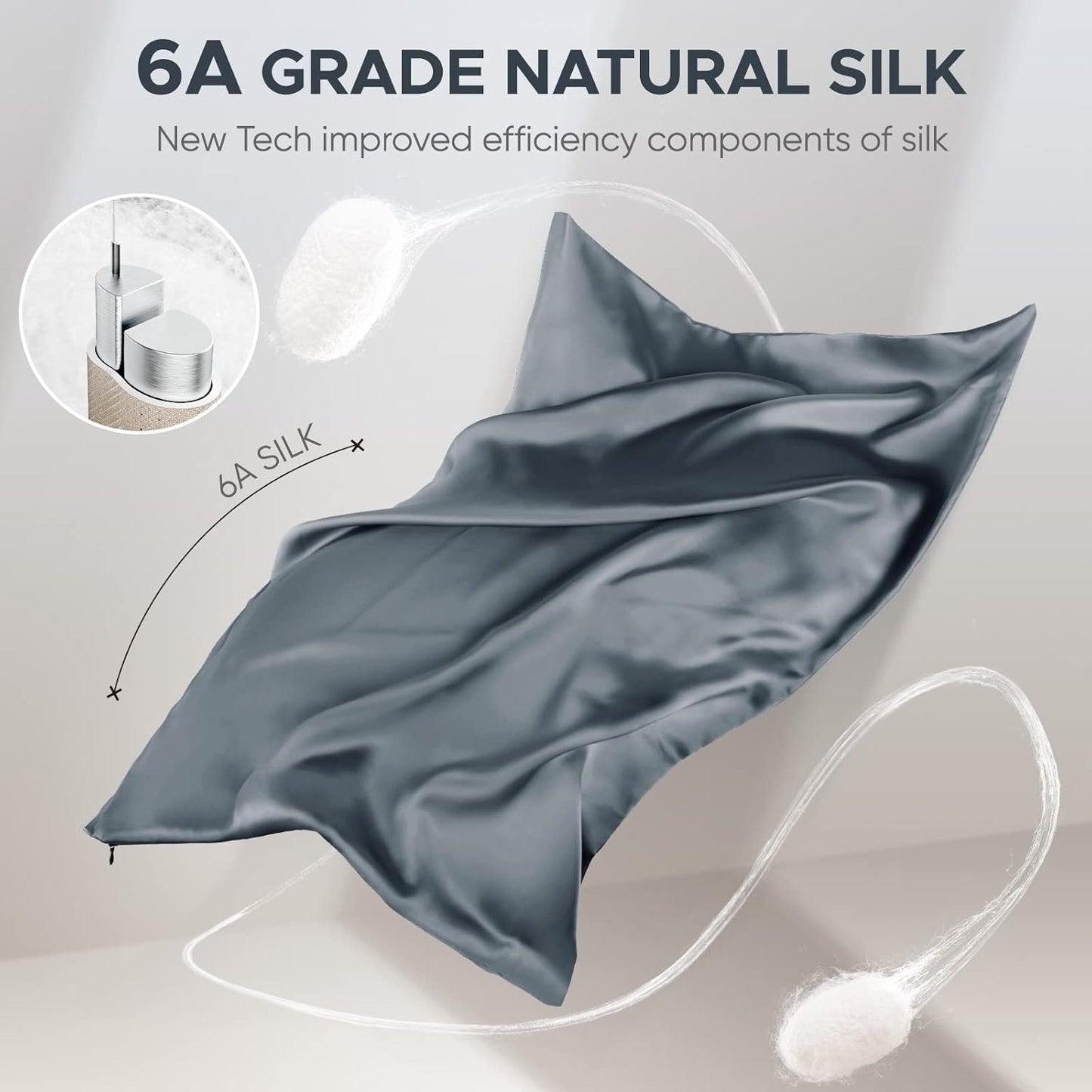 100% Pure Mulberry Silk Pillowcase for Hair and Skin - Allergen Resistant Dual Sides,600 Thread Count Silk Bed Pillow Cases with Hidden Zipper,1pc,Queen Size,Space Grey