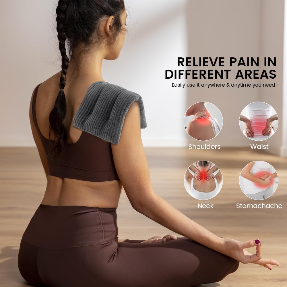 Microwave Heating Pad 6 x 12 Heating Pad Microwave, Microwave Bean Bag Heating Pad for Neck and Shoulders, Moist Heat Pack Pillow Warm Compress for Muscles, Joints, Abdomen (Dark Gray) - 2 Pack