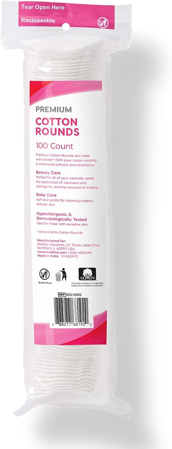 Simply Soft Premium Cotton Rounds, 100% Pure Cotton, Absorbent Cotton Pads, 100 Count (Pack of 6)