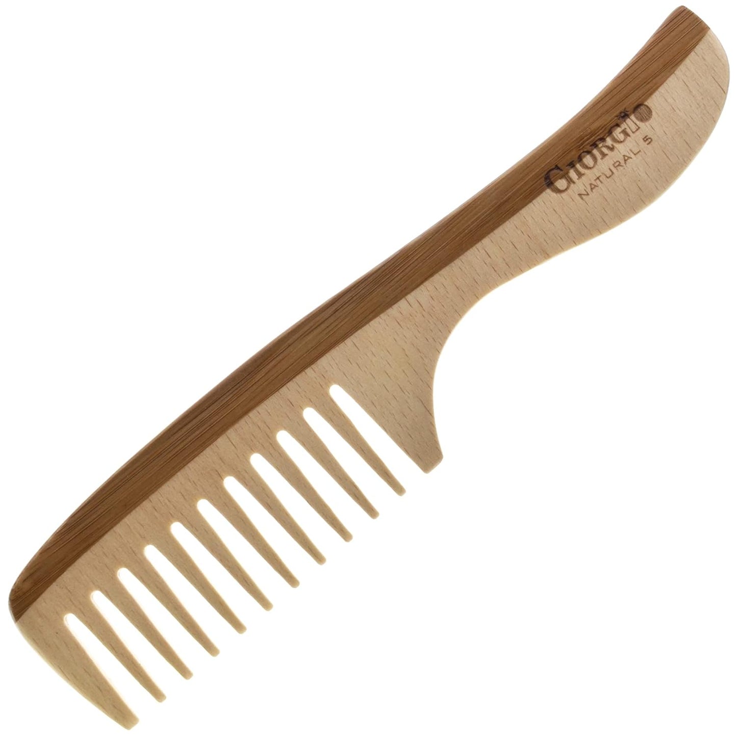 Giorgio GIONAT5 Natural Wooden Detangling Comb with Comfortable Handle - Wide Tooth Comb for Curly Hair, Bamboo and Beechwood Hair Combs for Thick Hair - Organic Wooden Hair Comb for Men and Women