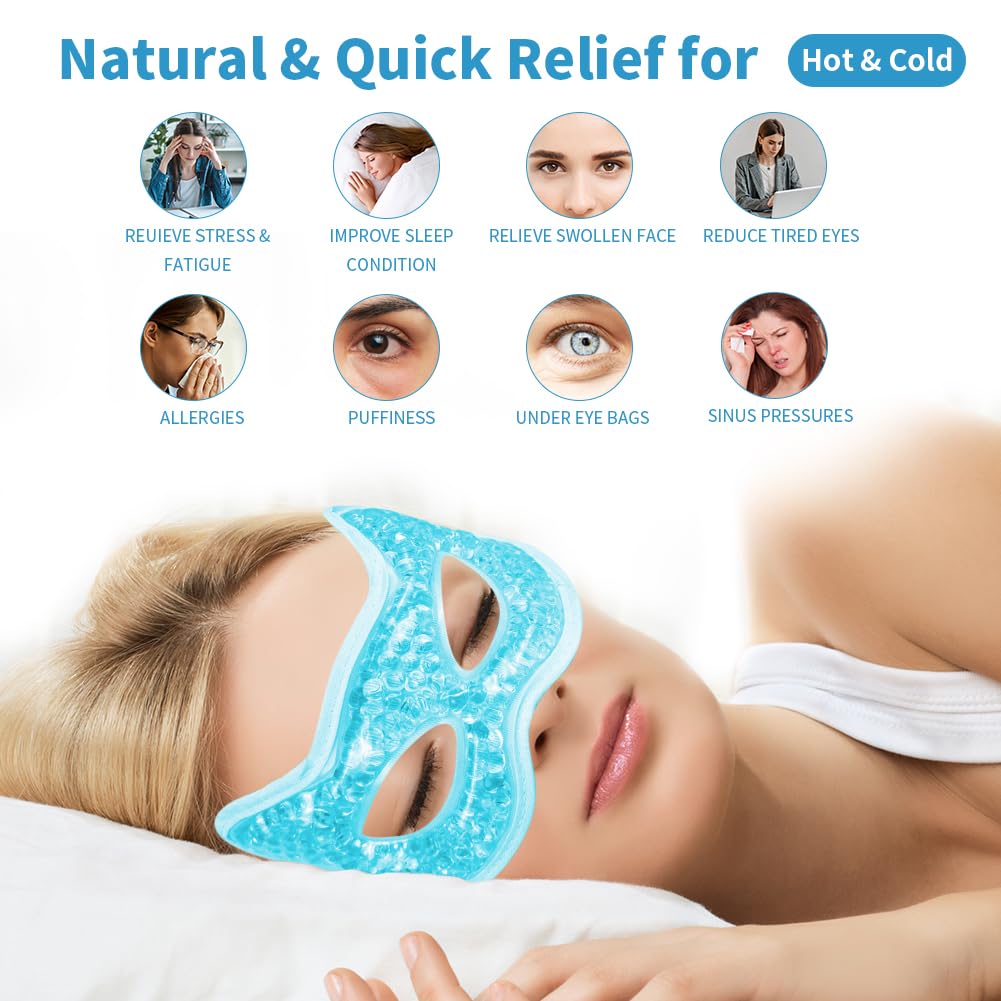 Cooling & Heating Eye Mask - Hot/Cold Use for Puffy Eyes, Headaches, Migraines, Sinus & Dark Circles (2 packs blue)