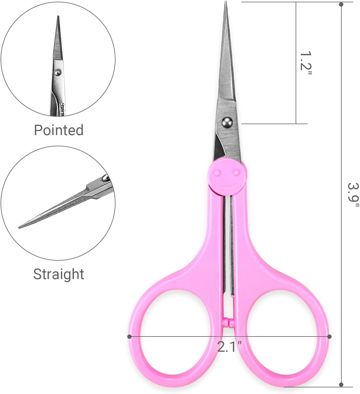 Eyebrow Scissors, Small Scissors for Facial, Nose, Eyebrow, Mustache, and Beard Hair Trimming & Grooming, Straight Edge, Pink Long Cap