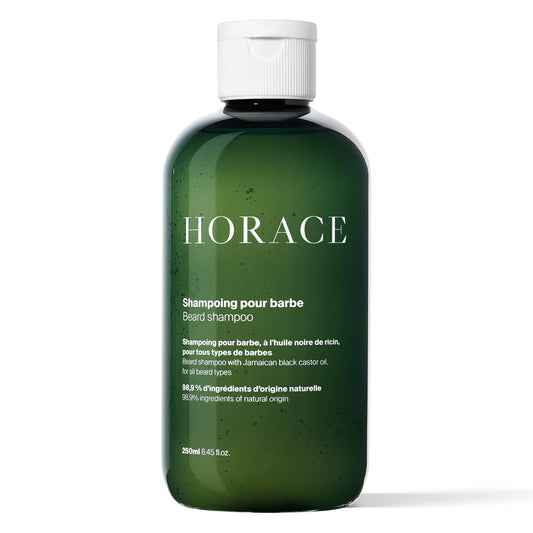 HORACE Beard Shampoo for Men - Sulphate-free Wash with Castor Oil - Gentle Beard Care for All Skin Types - Woody, Aromatic Scent, 250 ml