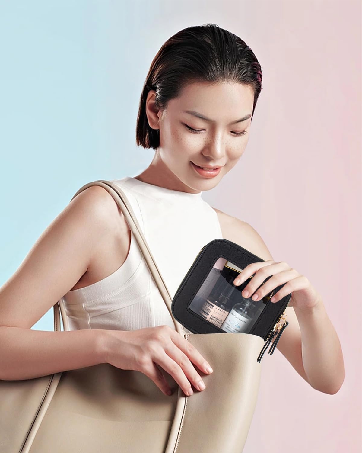 Travel Clear Makeup Bag Set, TSA Approved Cosmetic Bag Case with Zipper Portable Makeup Pouch Toiletry Bag Women Traveling Cosmetic Organizer Storage Bag Car Organizer Car Essentials for Women