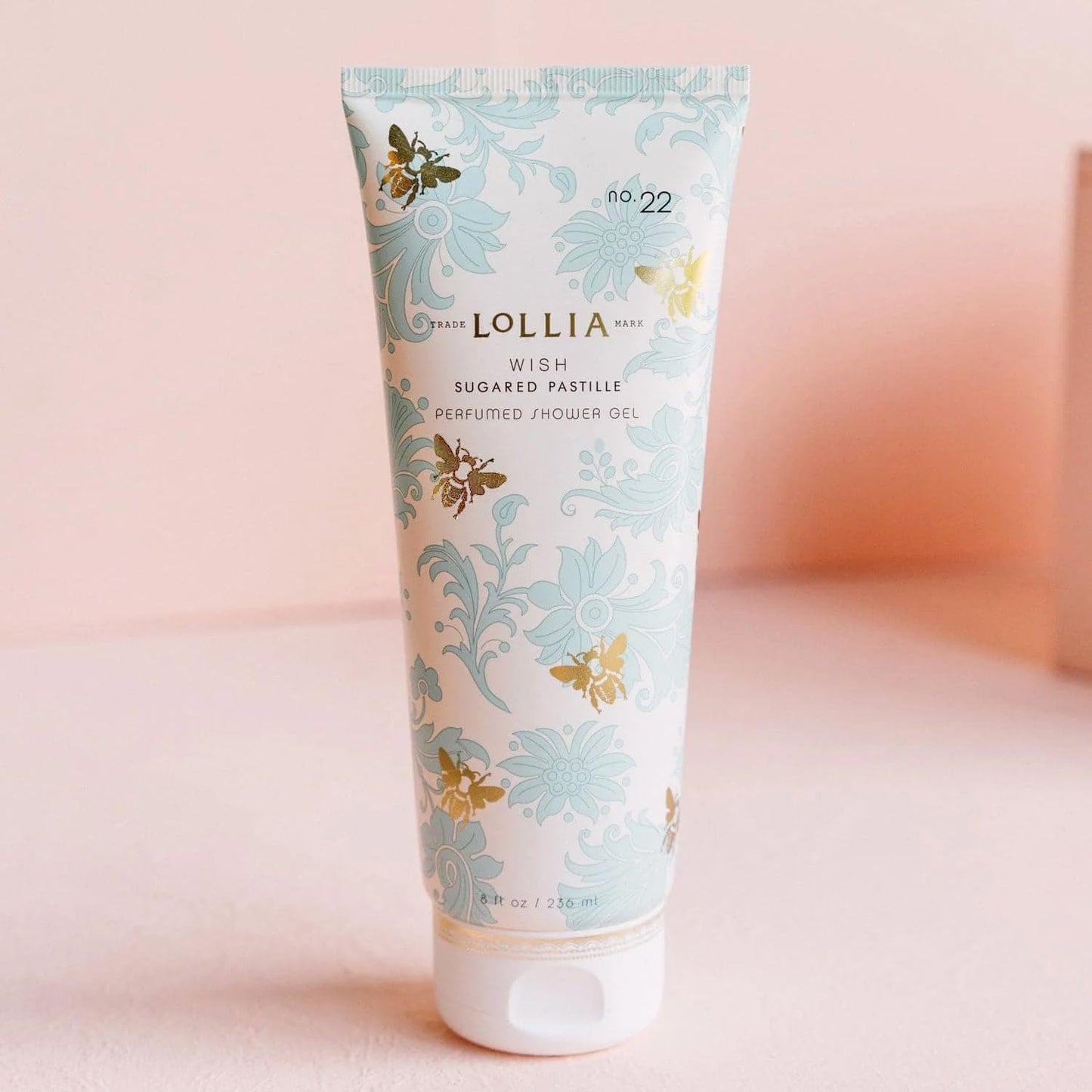 LOLLIA Wish Shower Gel, 8 fl oz, Vanilla Bean, Rice Flower, Jasmine Leaves, & Sugar Cane, Luxury Shea Moisture Hydrating Women's Body Wash, Delicate & Relaxing Scented Bath Soap for Self Care