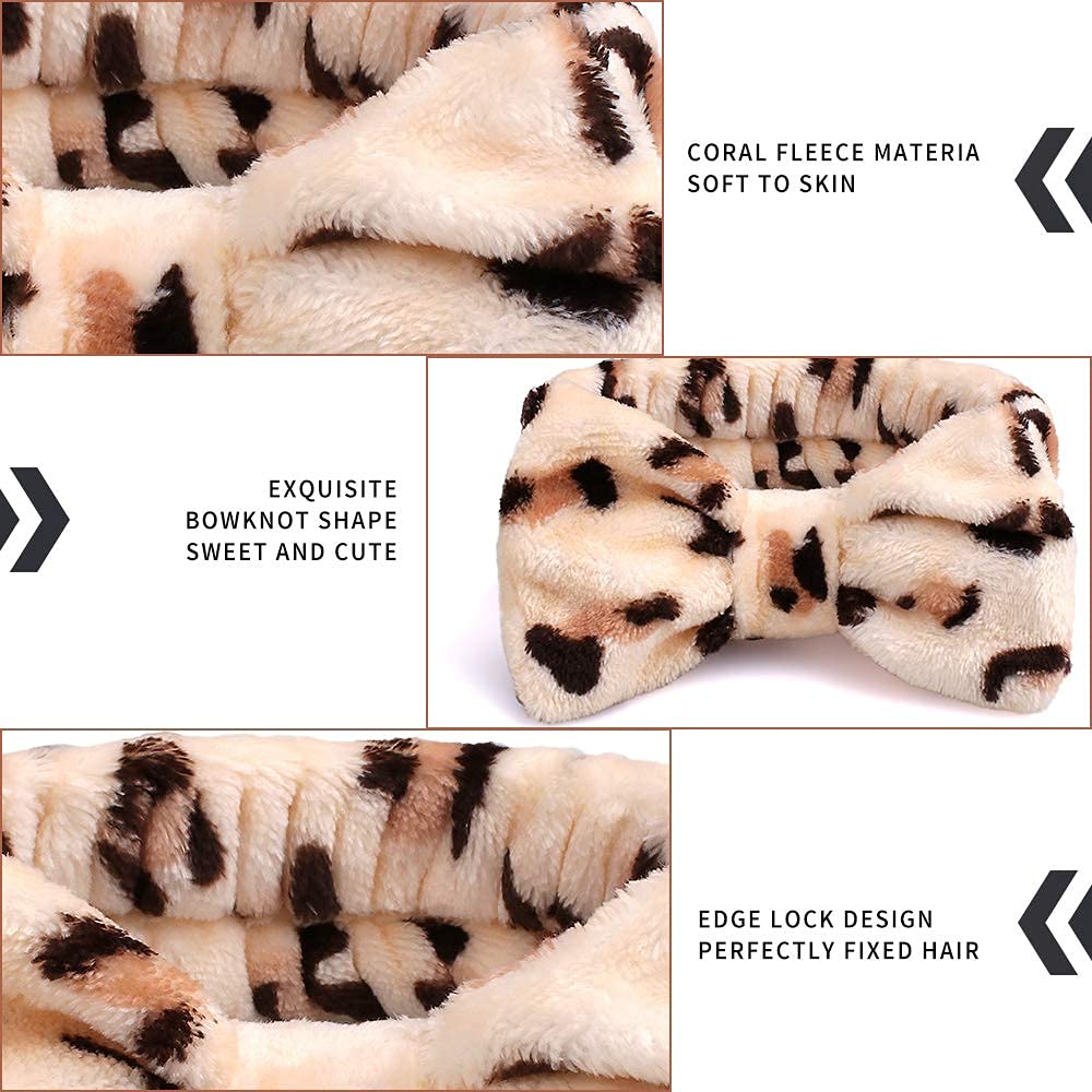 Casoty 6 Pcs Spa Soft Coral Fleece Bow-Style Headbands for Makeup, Face Washing, Shower, Skin Care, and Yoga