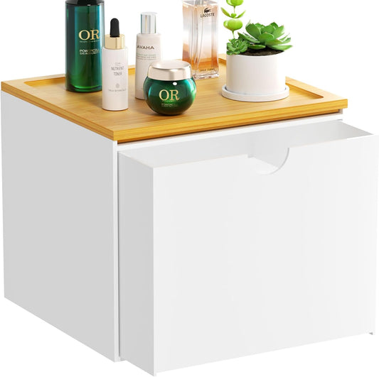 VITVITI Drawer Disposable Face Towel Holder Box, Acrylic Facial Towel Container for XL Clean Skin Club, Large Disposable Face Towels Storage with Bamboo Lid, for Bathroom, Vanity Makeup, White