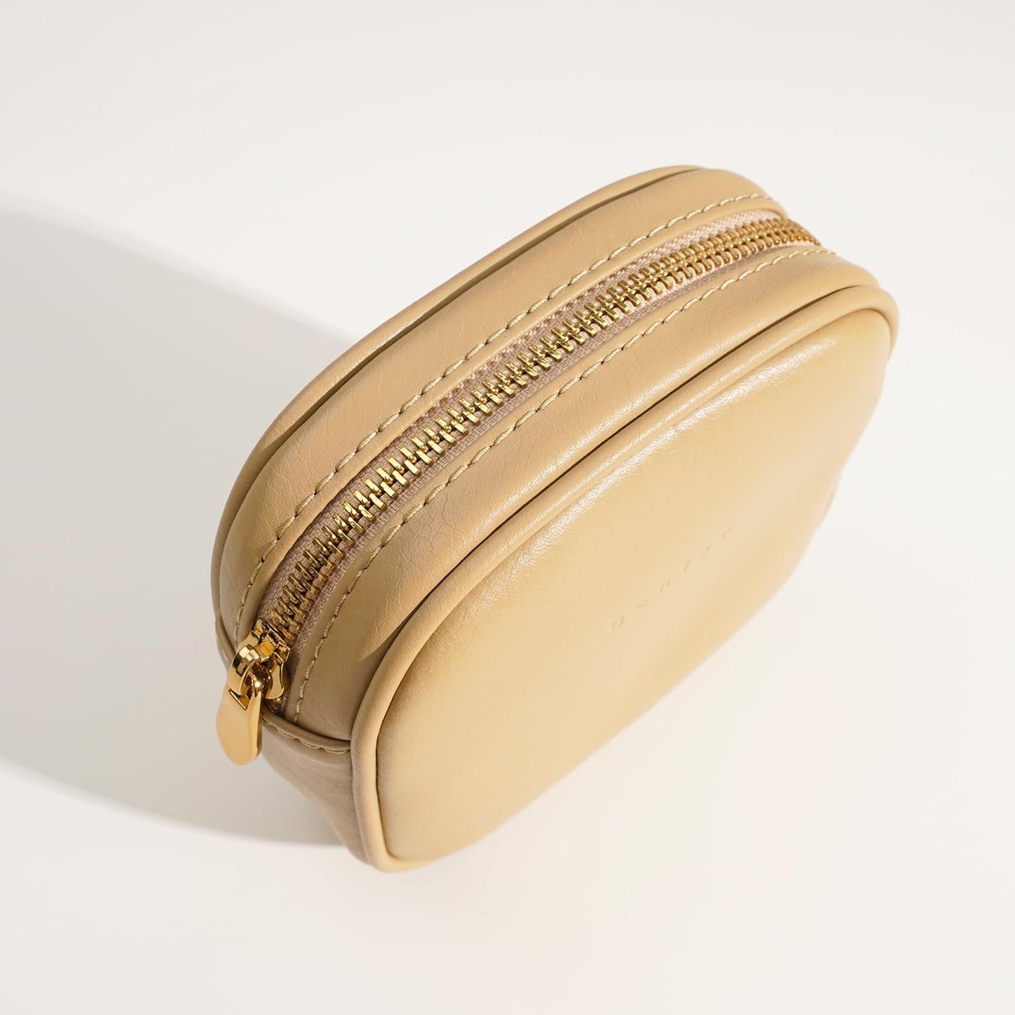 Leather Cosmetic Bag for Women Small Zipper Makeup Bag for Purse Waterproof Travel Makeup Organizer Charger Storage Pouch Color Yellow