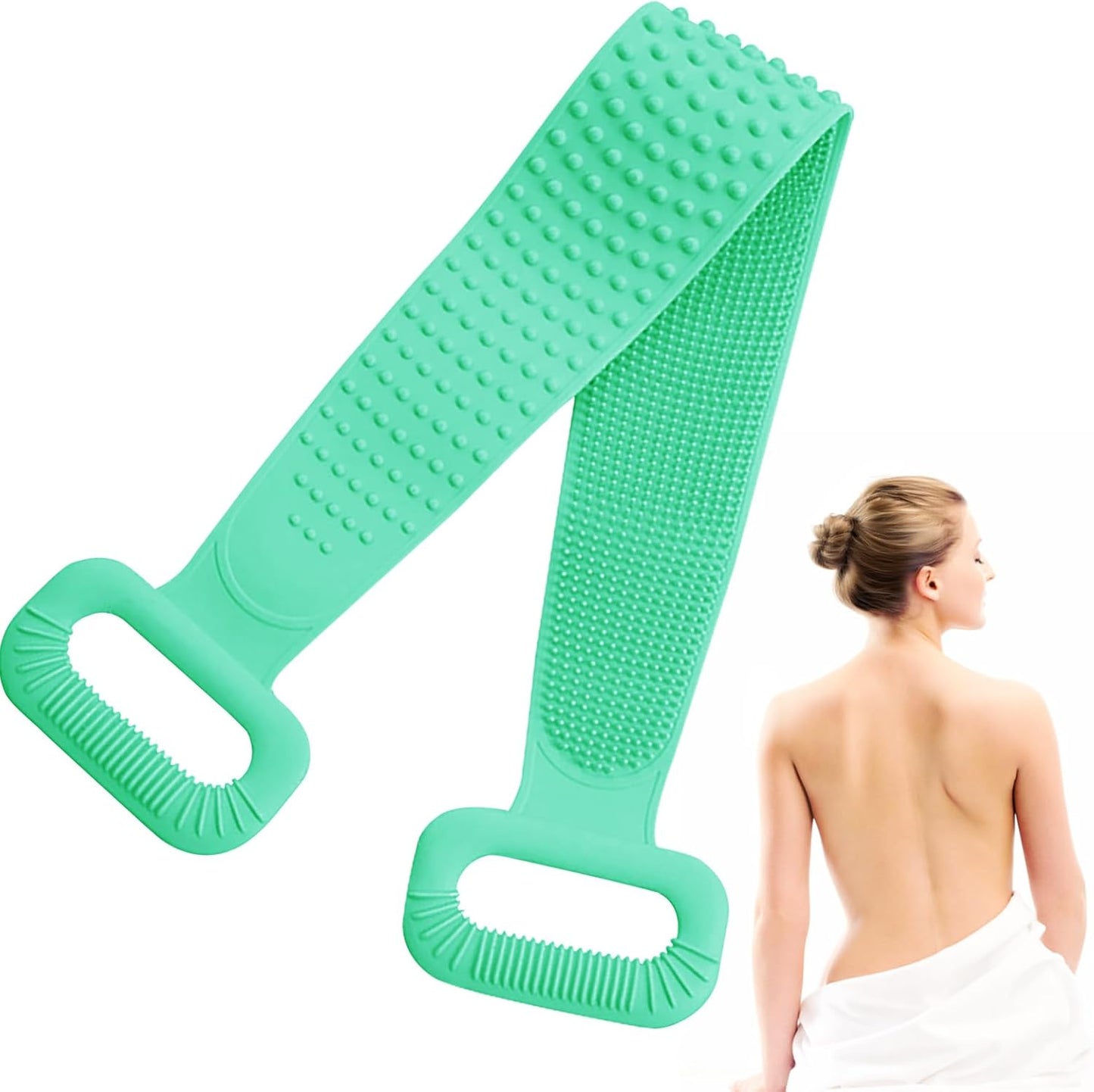 Inmorven Exfoliating Back Scrubber for Shower with Handles, 30 Inch Double-Sided Back Exfoliator Body Scrub Towel, Exfoliating Washcloth Bath Tool for use in Shower, Clean Skin for Men & Women (Green)
