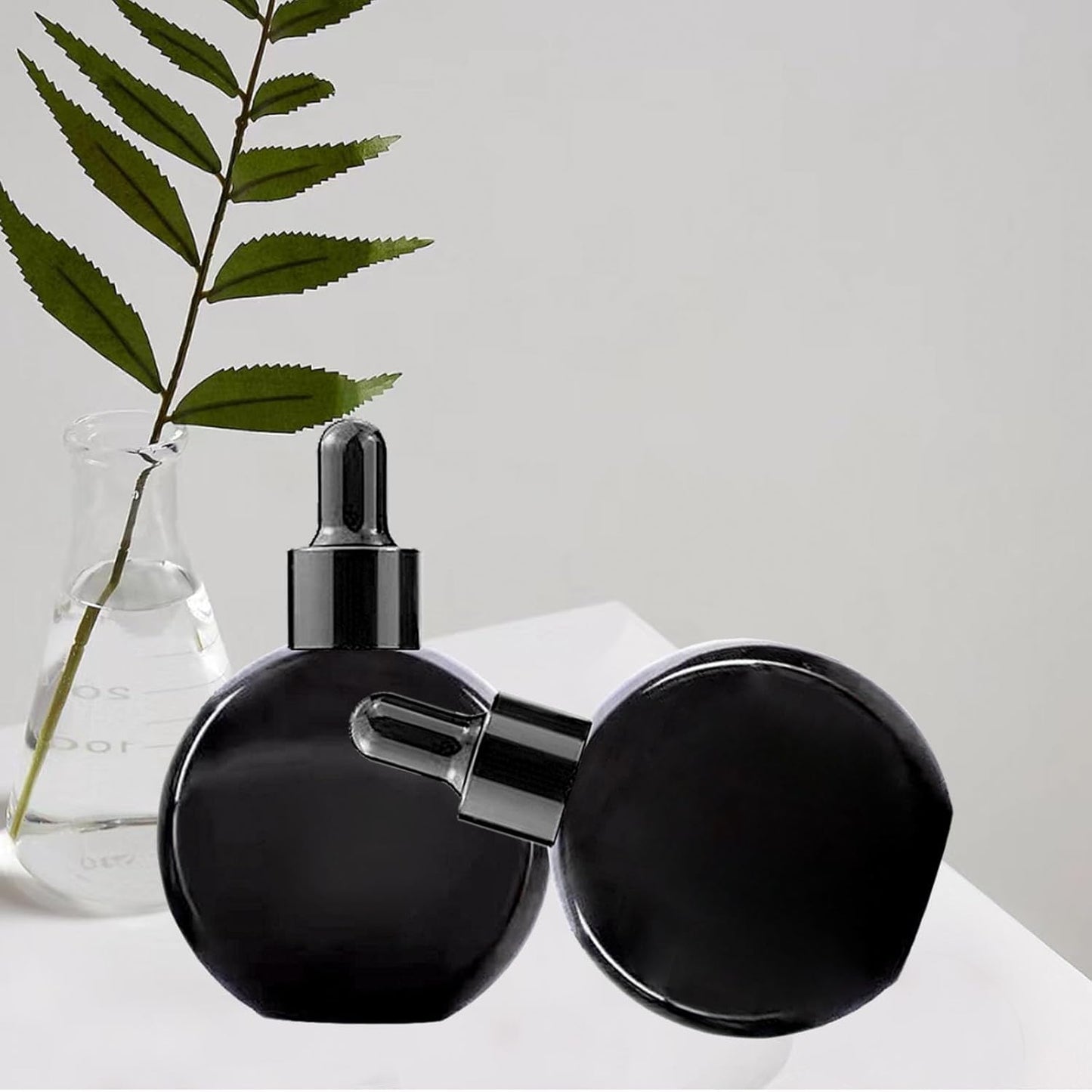 6Pcs,2 oz Black Glass Dropper Bottles for Essential Oils,60ml flat round perfume bottle with Eye Droppers,for Essential Oils,Perfumes, Serums,Leakproof for Travel (Black)