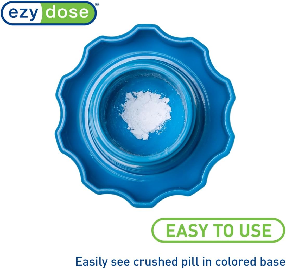 EZY DOSE Crush Pill, Vitamins, Tablets, Crusher and Grinder with Storage Compartment, Kids, Pets, Elderly, Effortlessly Crushes Medications into Fine Powder, Easy-to-Use Design, Blue, BPA Free
