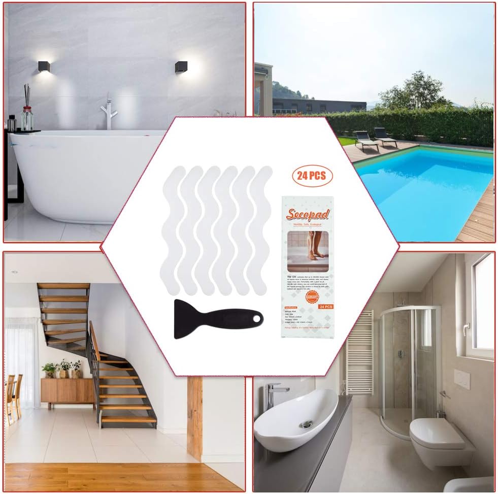 Patented 36 PCS Anti Slip Shower Stickers, Safety Bathtub Strips Adhesive Decals with Premium Scraper for Bath Tub Shower Stairs
