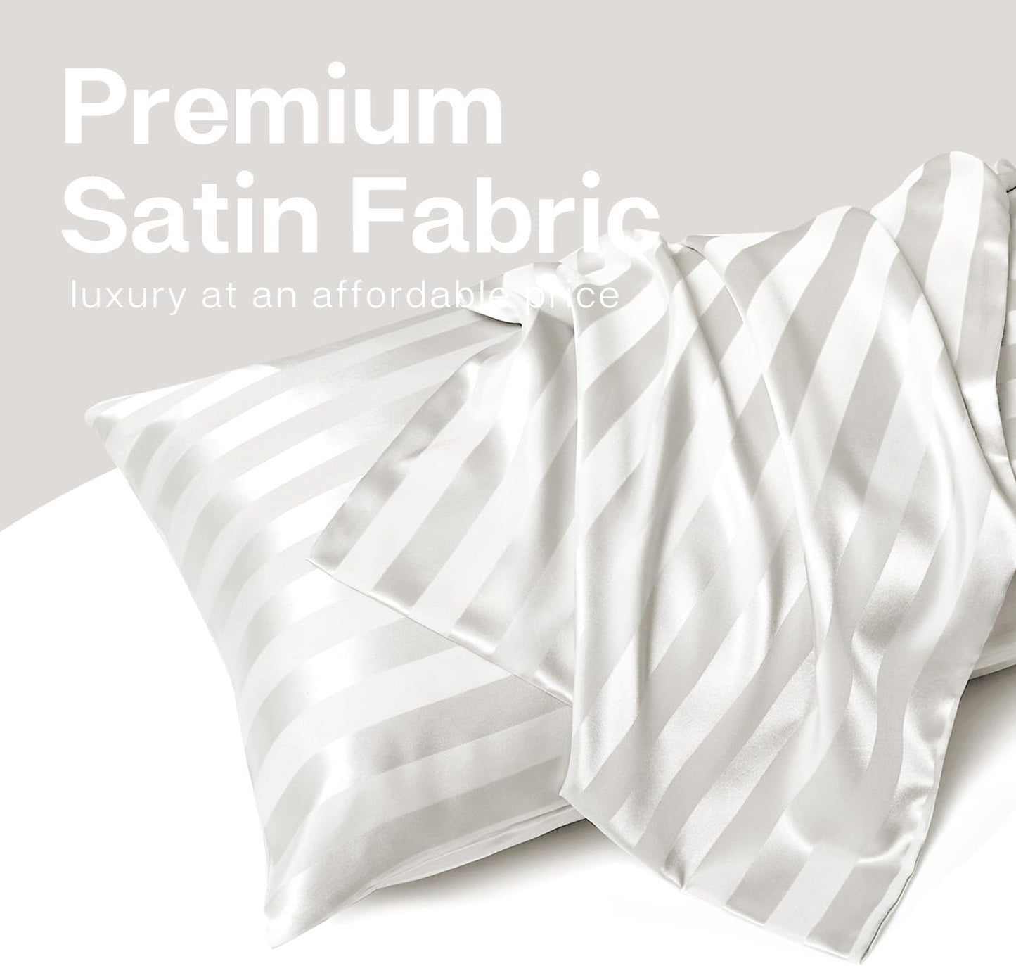 MR&HM Satin Pillowcase for Hair and Skin, Silk Satin Pillowcase 2 Pack, King Size Pillow Cases Set of 2, Silky Pillow Cover with Envelope Closure (20x36, Ivory Striped)