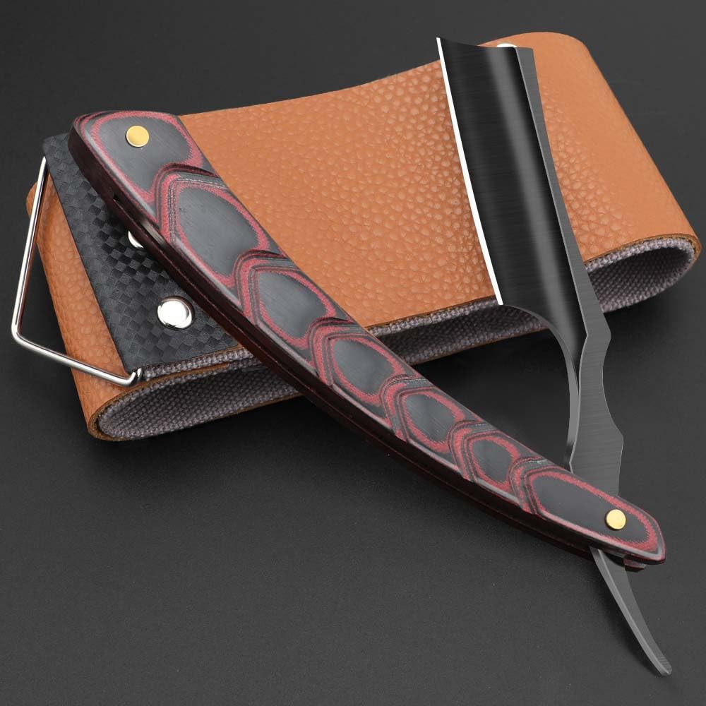 Straight razors for men,Straight Edge Barber Razor Premium Stainless Steel Shaver Razor with Shaving Strop for Men Home (NO.186-1)