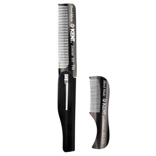 Kent 20T Handmade Fine Tooth Folding Comb + 81T Hand Made Pocket Comb for Beard and Mustache - Beard Growth/Fine Tooth Combs - Beard Straightener Grooming Kit
