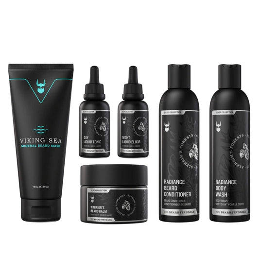 The Complete Beard Growth Kit by Beard Struggle - Mens Grooming Kit with Balm, Mask, Conditioner, Wash & Oils - Alfheim's Forests, Silver Collection