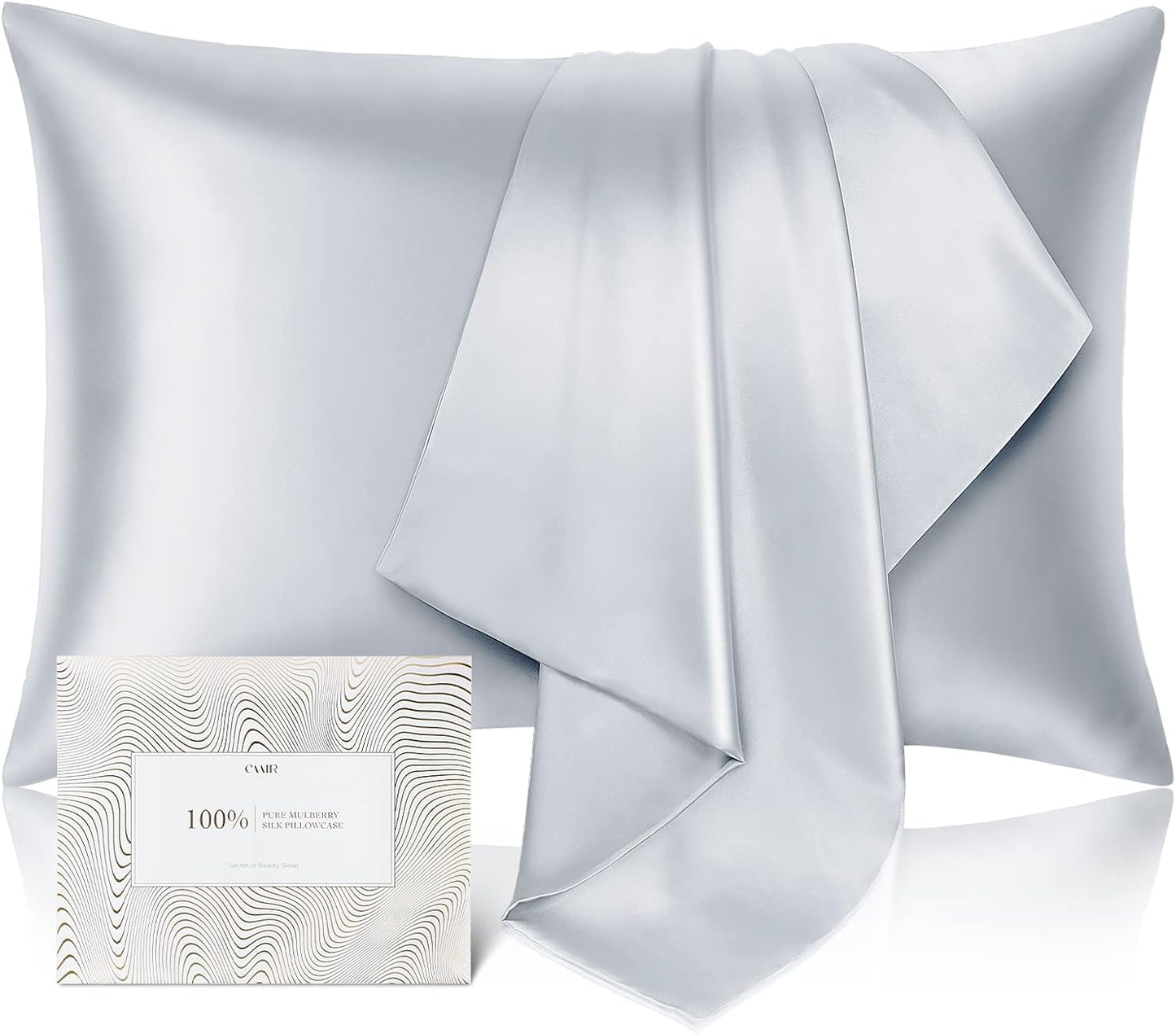 100% Pure Mulberry Silk Pillowcase for Hair and Skin - Allergen Resistant Dual Sides,600 Thread Count Silk Bed Pillow Cases with Hidden Zipper,1pc,Standard Size,Gray
