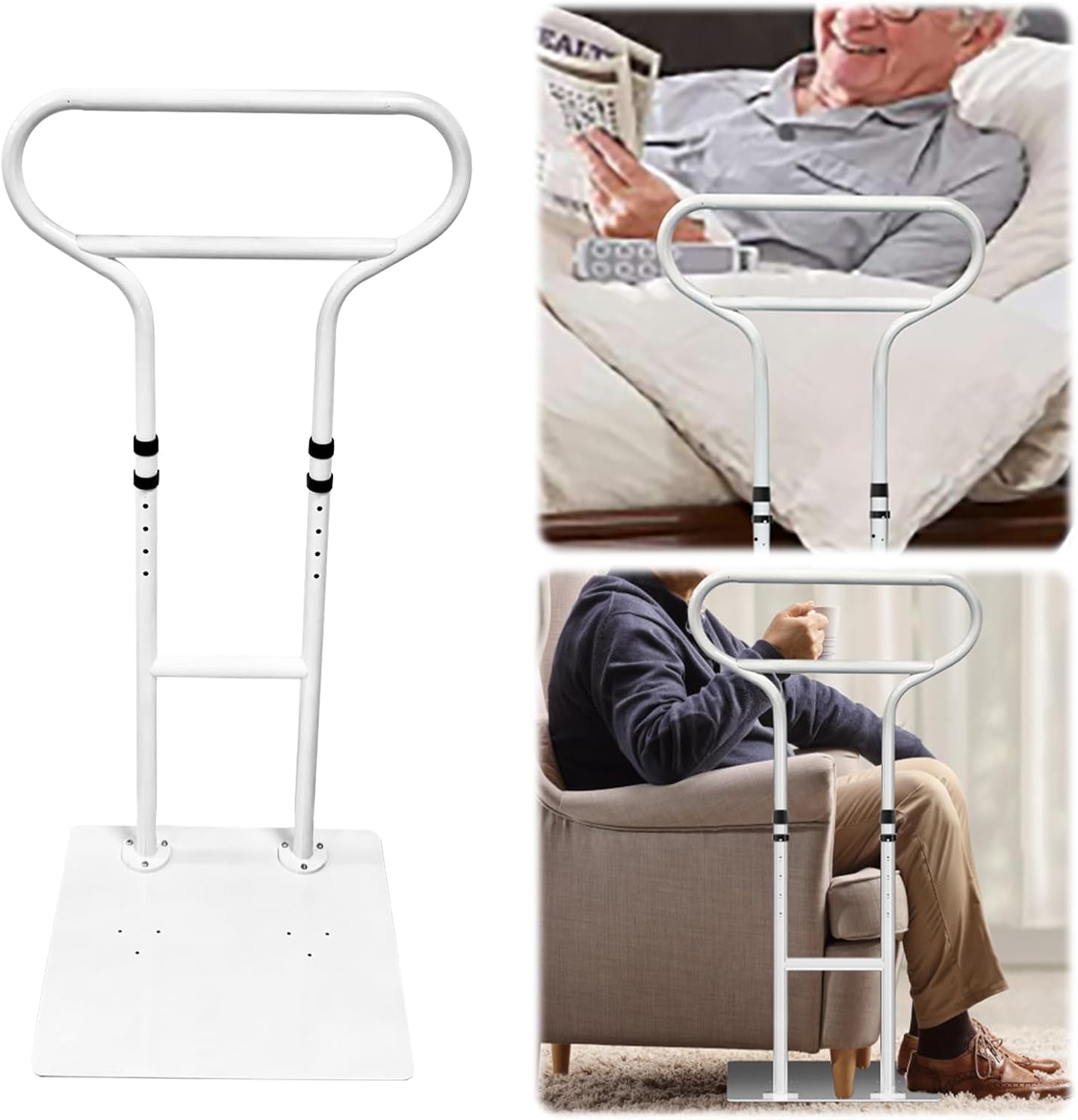 Bed Rails for Elderly Adults Safety, Adjustable Bed Cane for Elderly, Heavy Duty Stand Assist Railing for Seniors, for Couch, Chair, Full, Twin Bed (260LBS Loading, 5 Heights, White)