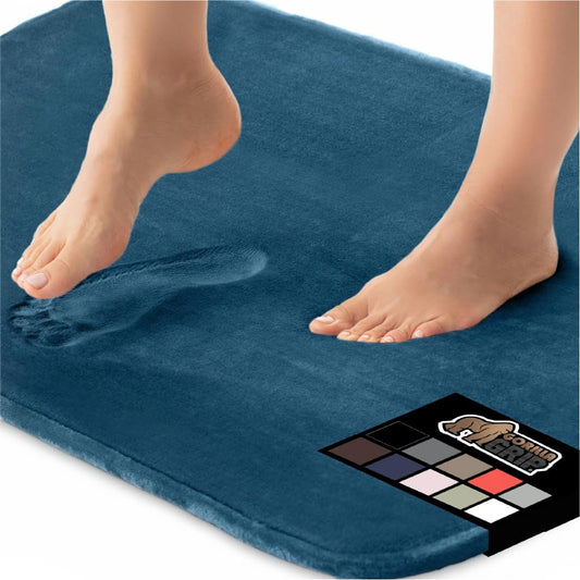 GORILLA GRIP Memory Foam Bath Mat, Soft Absorbent Velvet Bathroom Mats, Durable Dots on Underside, Machine Washable Bathmat, Carpet Rug Room Decor for Shower Tub Floor RV, 24x17 Rugs, Blue