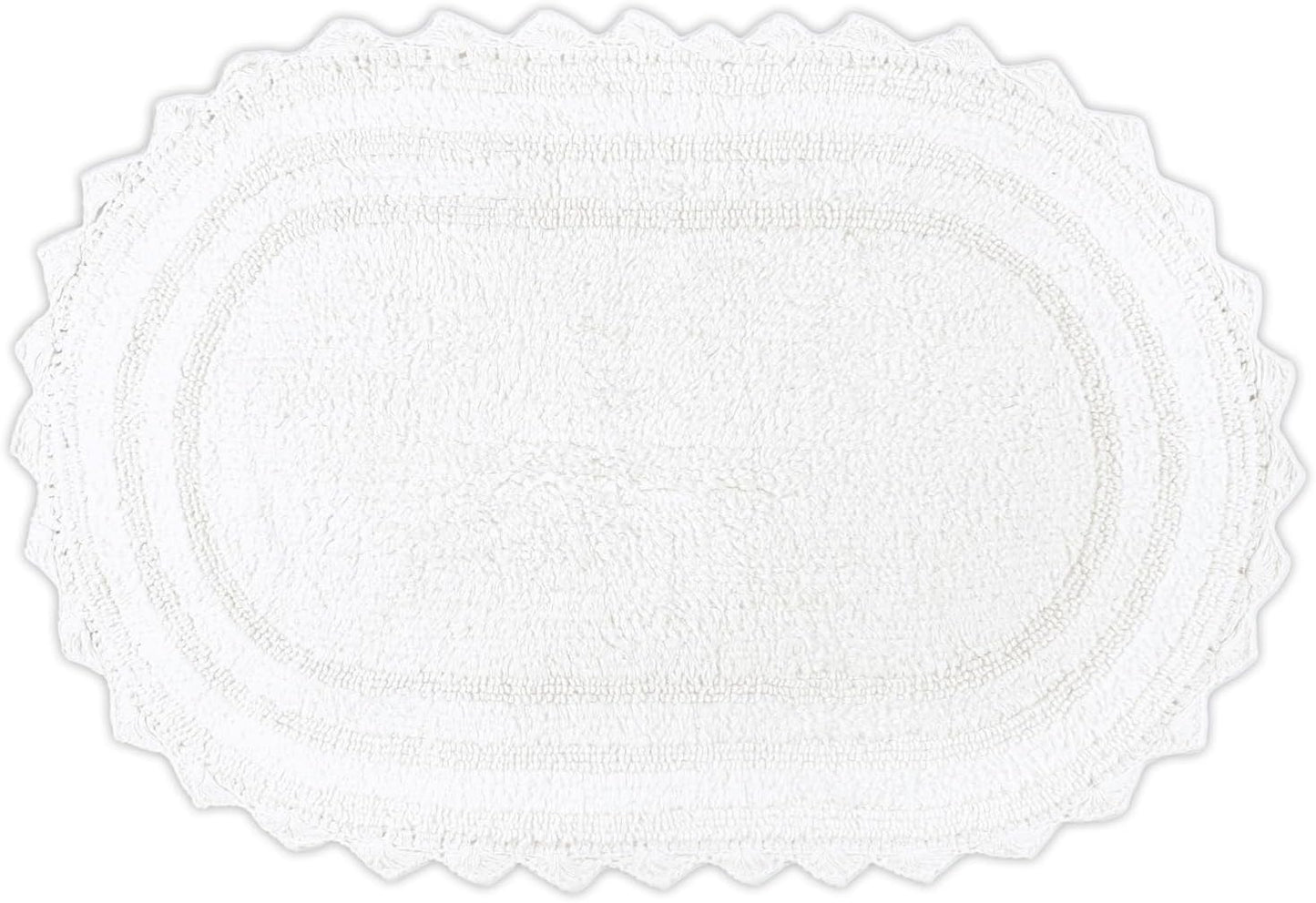 RAJRANG White Cotton Bathroom Rug Oval 21x34 Inch – Reversible Crochet Bath Mat for Bathroom, Entryway or Kitchen – Soft & Washable