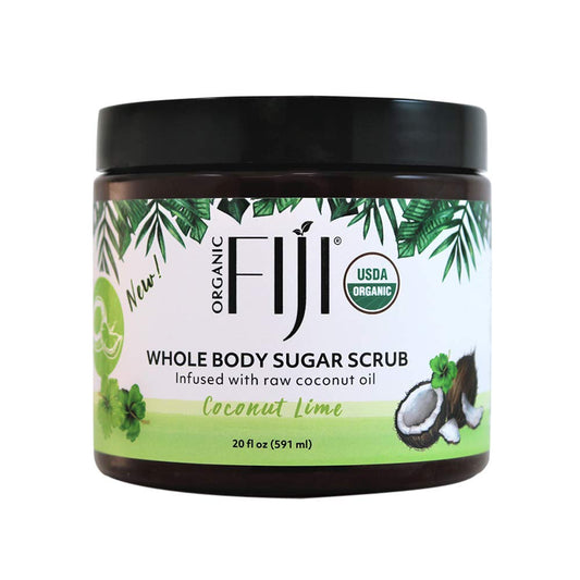 Organic Fiji Whole Body Scrub - Infused with Coconut Oil, Exfoliating Sugar Scrub for Smooth and Soft Skin, Exfoliates & Restores Skin's Natural Biosphere, Coconut Lime 20 oz