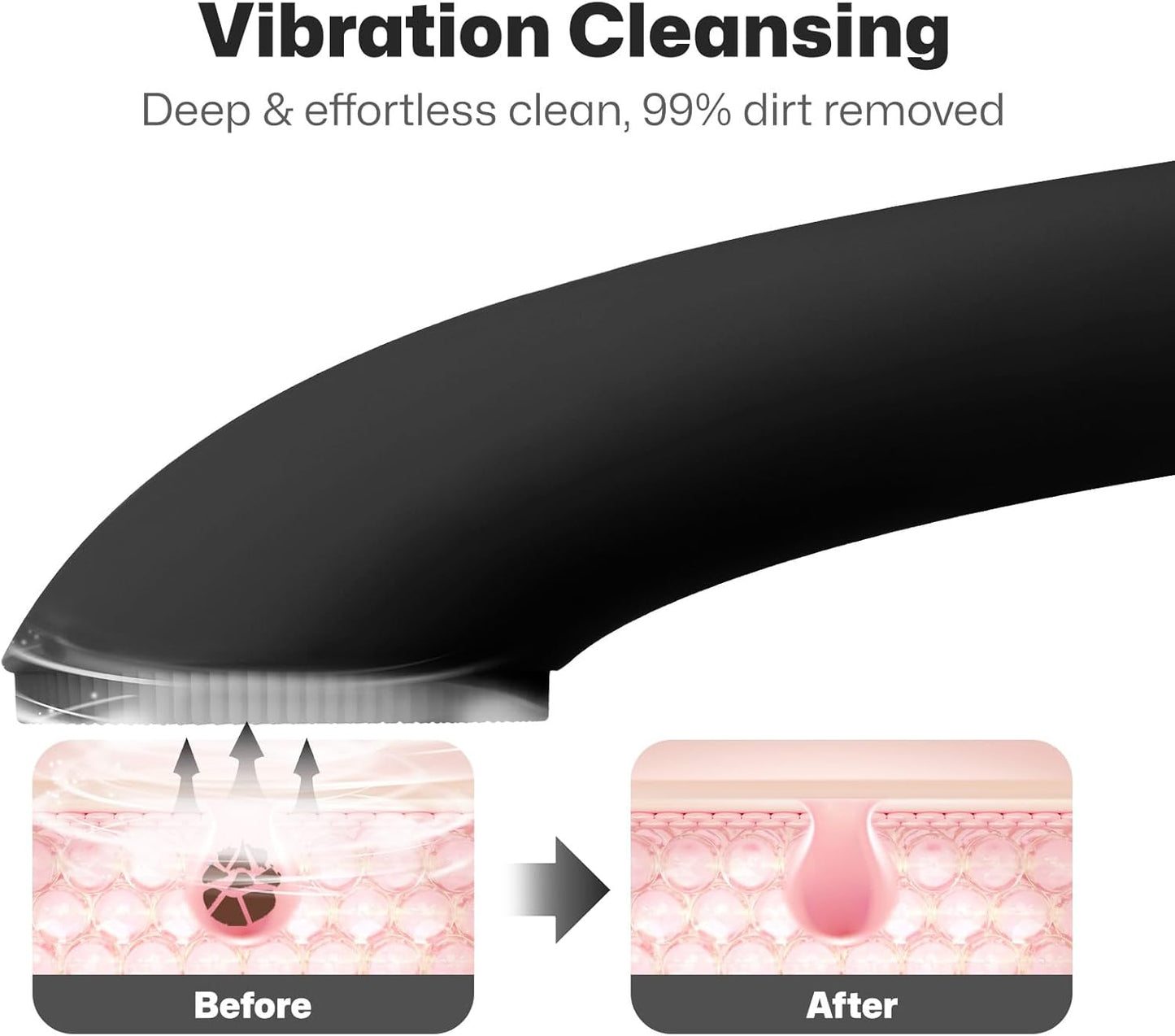 PRITECH Facial Cleansing Brush, Rechargeable Silicone Face Scrubber with Heat Massage End, Vibrating Exfoliator Scrubber for Deep Cleaning, Waterproof Face Brush for Women and Men (Black)