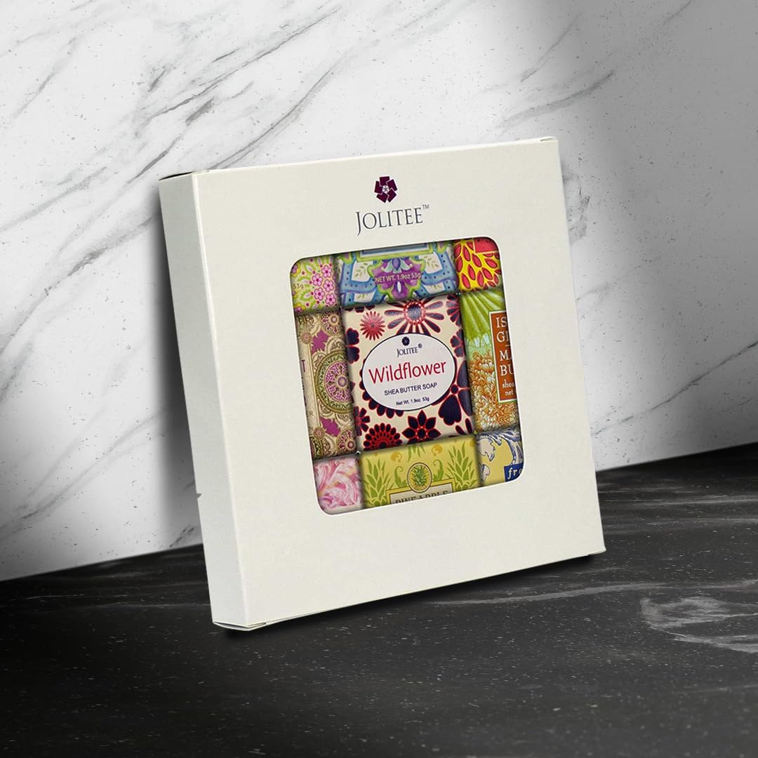 French Milled Botanical Soap Sampler Set of 9 - Individually Wrapped Vegetable-Based Mini Soaps with Essential Oils, Shea Butter, and Natural Extracts (Floral Favorites - White Box)