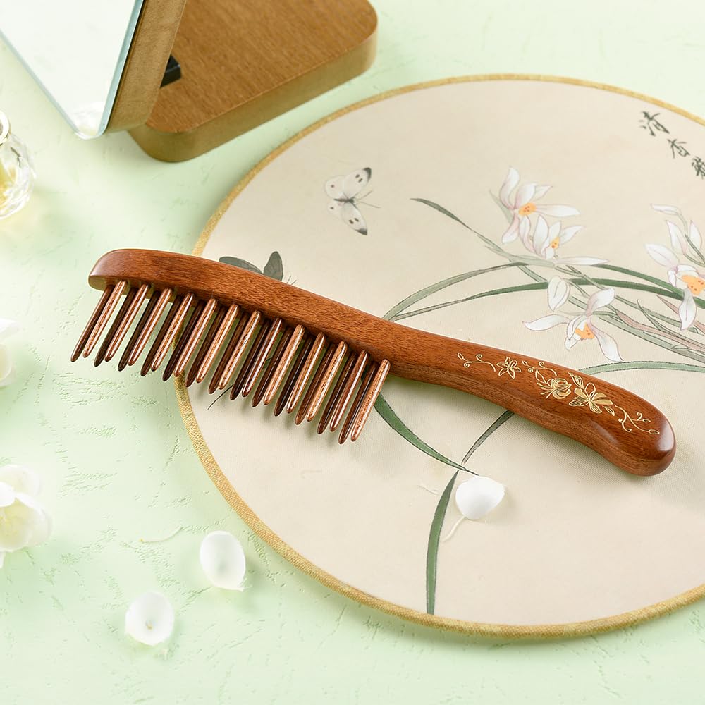 TAN MUJIANG Hair Comb Inserted Teeth Natural Wood Scalp Massage 1pc